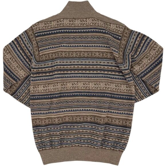 Pure Alpaca Augusto Baby Alpaca Peruvian Geometric Quarter Zip Sweater Beige SM - Picture 5 of 13